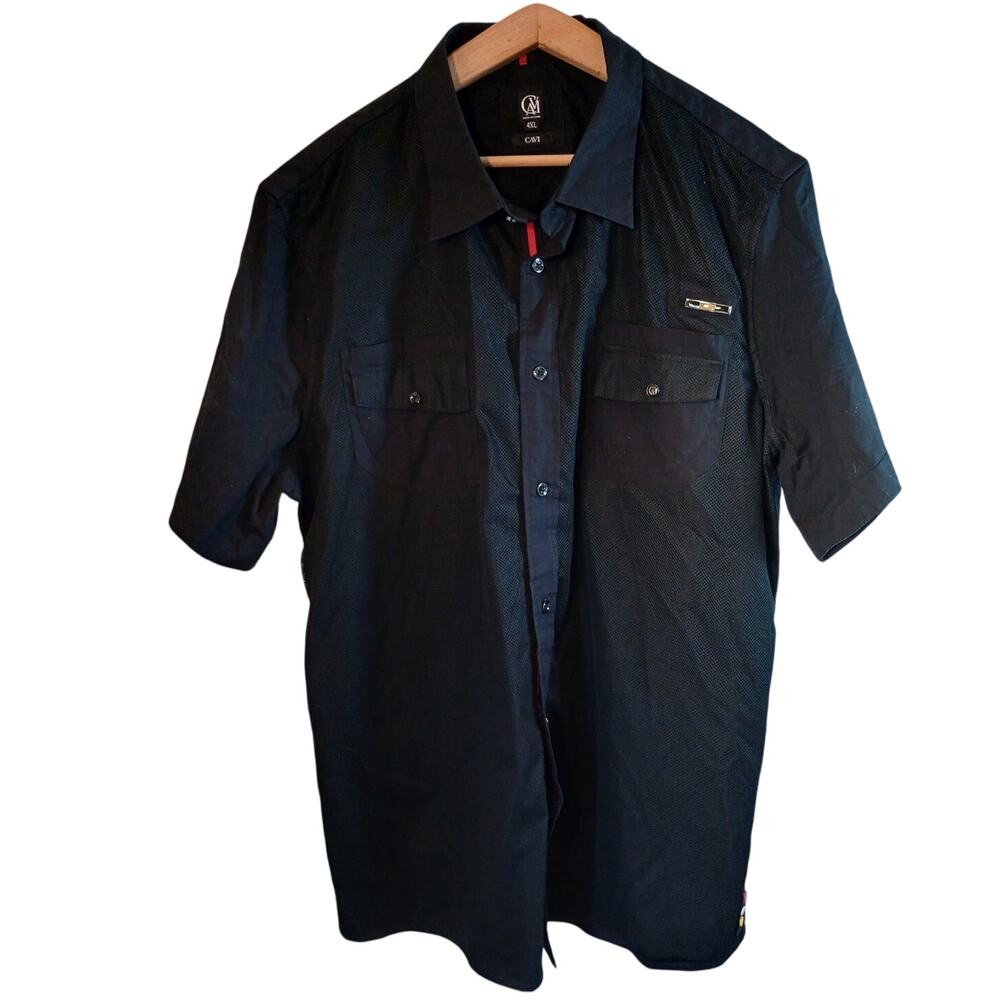 Cavi Men's Short Sleeve Black Red Accents Button Up Shirt Size 4XL